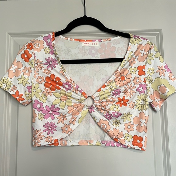 Pink and Orange Floral Ring Crop Top - Picture 1 of 6